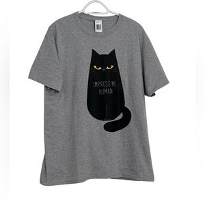 Funny Black Cat Tee Shirt Gray Sz Large 22" p2p